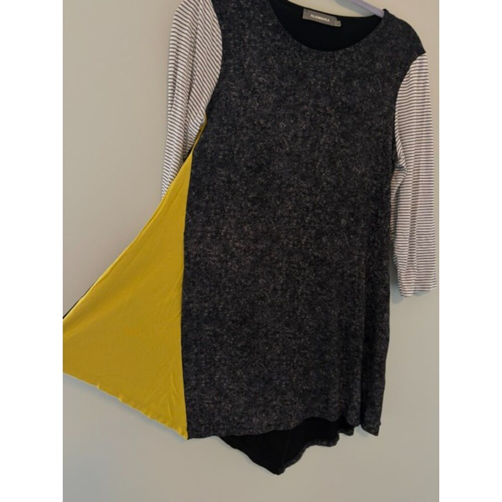 Alembika Lagenlook 2 Tone Tunic Size 1 Black Gray Yellow (Small) - Picture 4 of 6